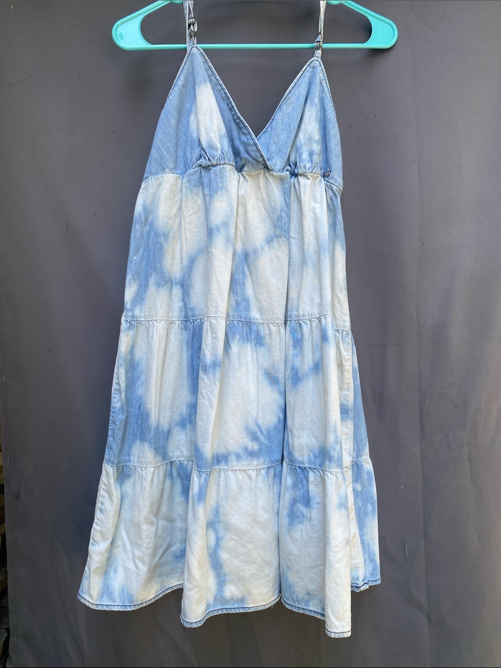 7 For All Mankind Blue and White Tie-Dye Spaghetti Strap Dress